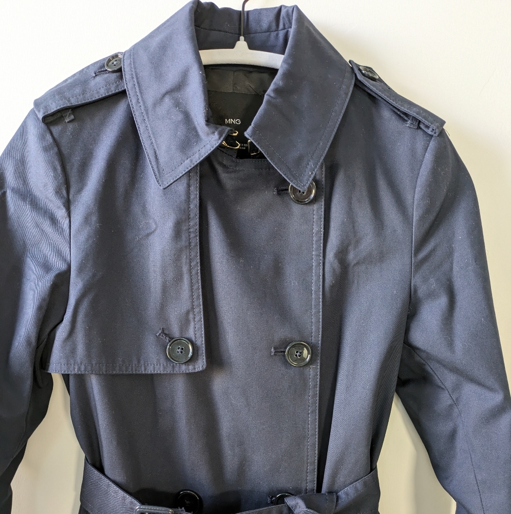 Like New!! Mango Midnight Blue Trench Coat - Picture 3 of 8